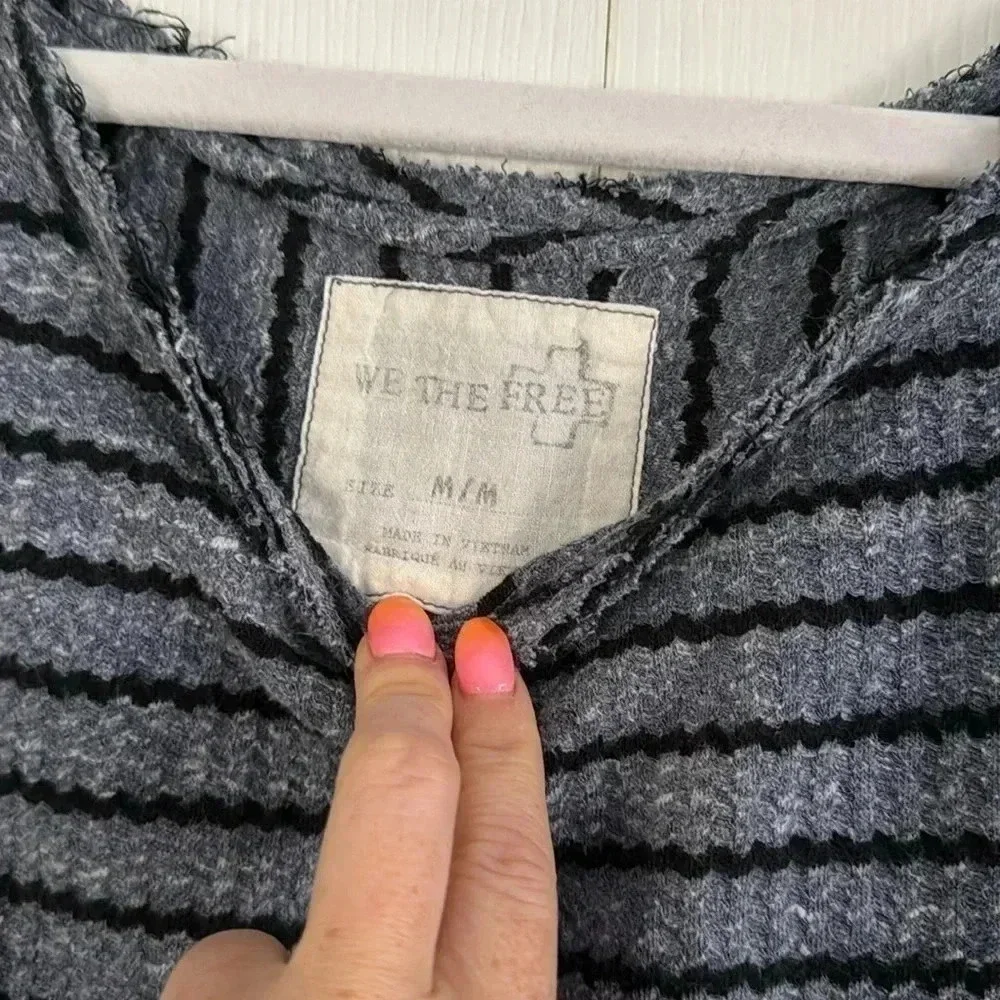 We the Free People Auntie Em Blue Gray Striped Thermal Waffle Knit Peplum size M - Picture 3 of 5